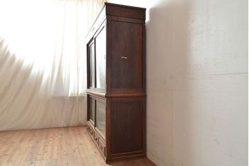 和製アンティーク　大正ロマン香る佇まいが魅力的な栓材製重ね戸棚(キャビネット、食器棚、収納棚)(R-048021)