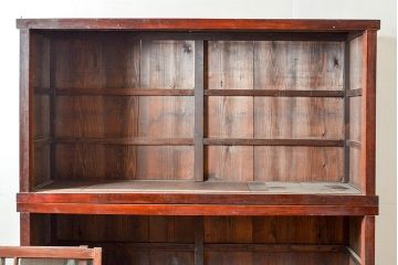 和製アンティーク　前面ヒノキ材　味のある木の風合いが魅力のレトロな重ね戸棚(キャビネット、ガラスケース、収納棚)(R-048024)