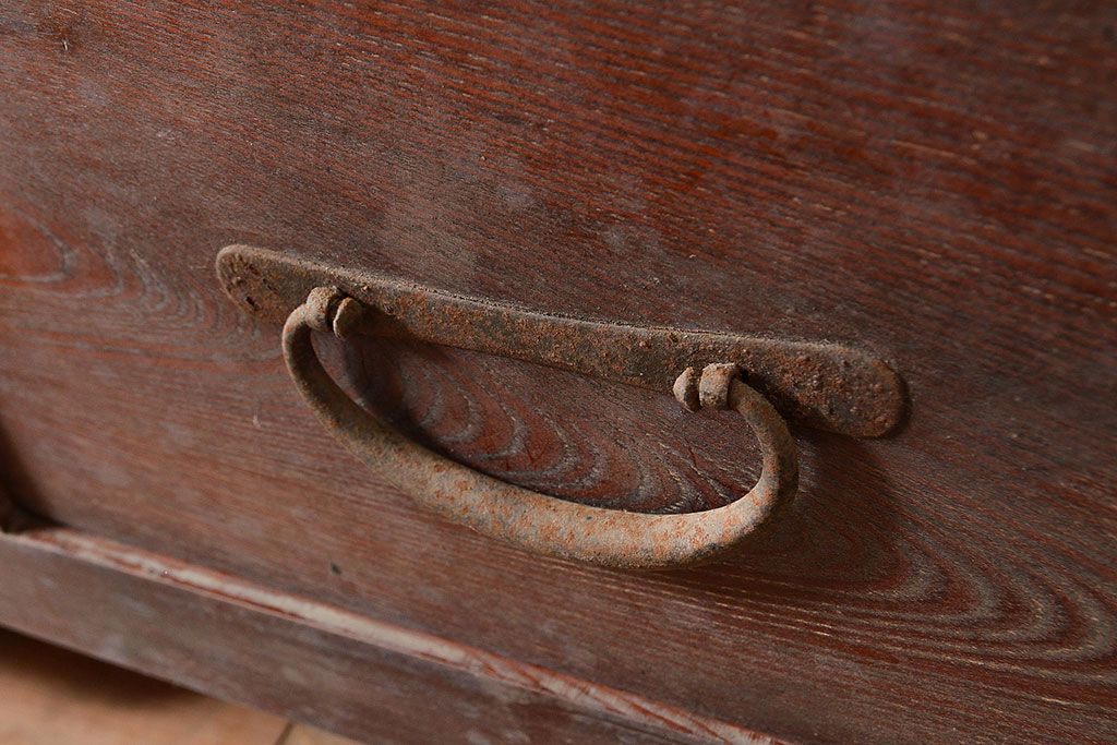 和製アンティーク　前面ヒノキ材　味のある木の風合いが魅力のレトロな重ね戸棚(キャビネット、ガラスケース、収納棚)(R-048024)