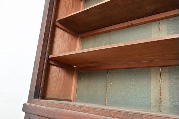 和製アンティーク　象嵌細工入り　大正ロマンにおすすめ!深みのある木色が素敵な重ね戸棚(キャビネット、ガラスケース、収納棚)(R-048027)