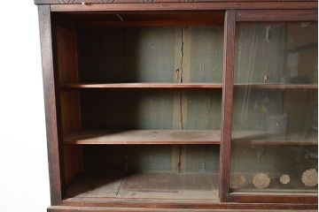 和製アンティーク　象嵌細工入り　大正ロマンにおすすめ!深みのある木色が素敵なガラス戸棚(キャビネット、ガラスケース、収納棚、サイドボード)(R-048028)