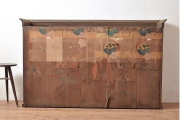 和製アンティーク　象嵌細工入り　大正ロマンにおすすめ!深みのある木色が素敵なガラス戸棚(キャビネット、ガラスケース、収納棚、サイドボード)(R-048028)