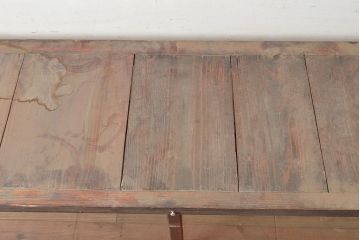 和製アンティーク　ヒノキ材の味わいが楽しめるシンプルなデザインの横長ガラスケース(卓上ショーケース、陳列棚、コレクションケース)(R-048030)