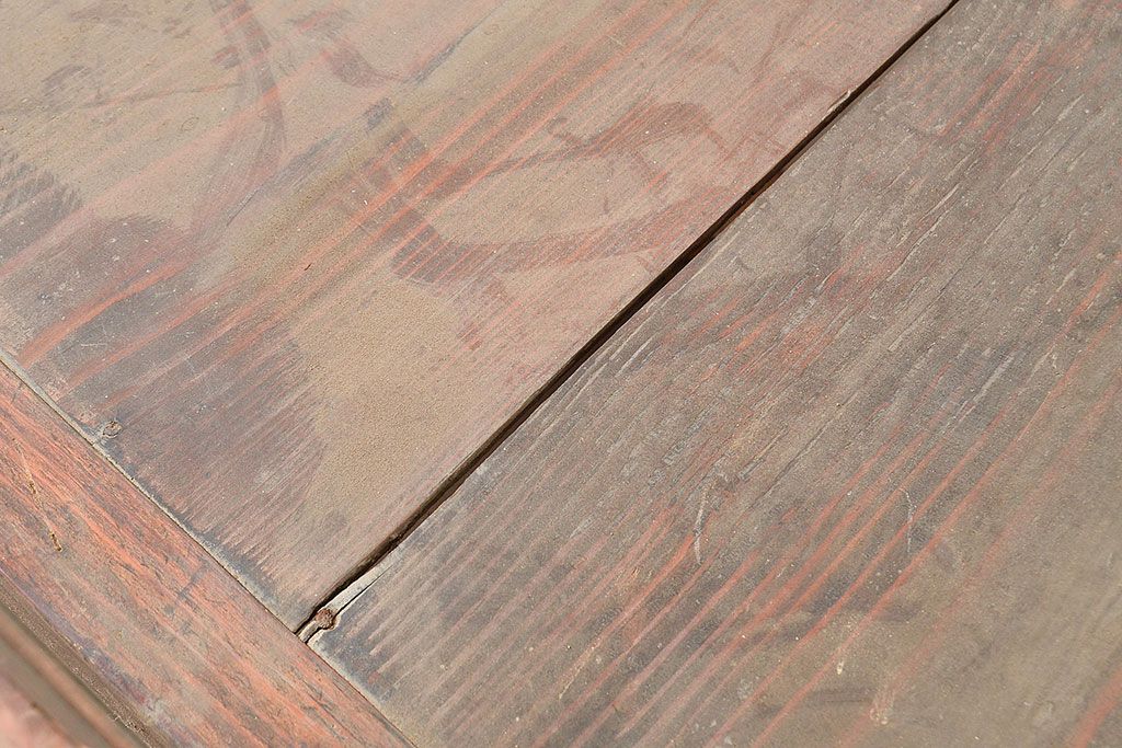 和製アンティーク　ヒノキ材の味わいが楽しめるシンプルなデザインの横長ガラスケース(卓上ショーケース、陳列棚、コレクションケース)(R-048030)