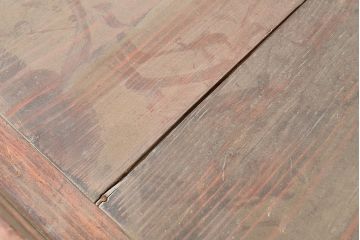 和製アンティーク　ヒノキ材の味わいが楽しめるシンプルなデザインの横長ガラスケース(卓上ショーケース、陳列棚、コレクションケース)(R-048030)