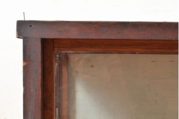 和製アンティーク　ヒノキ材の味わいが楽しめるシンプルなデザインの横長ガラスケース(卓上ショーケース、陳列棚、コレクションケース)(R-048030)