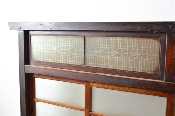 和製アンティーク　総ケヤキ材　八尺　迫力あるサイズが魅力!窓が付いた作りも珍しい、組子入りの特大衝立(8尺、つい立て)(R-048032)
