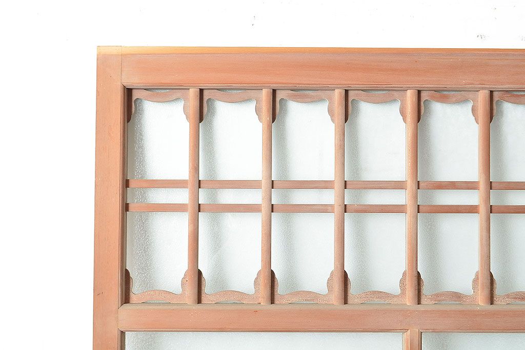 アンティーク建具　凝ったつくりを楽しめるお洒落なガラス戸2枚セット(引き戸、建具)(R-048033)
