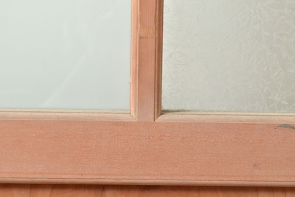 アンティーク建具　凝ったつくりを楽しめるお洒落なガラス戸2枚セット(引き戸、建具)(R-048033)