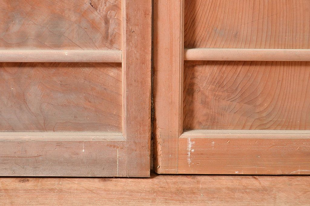 アンティーク建具　凝ったつくりを楽しめるお洒落なガラス戸2枚セット(引き戸、建具)(R-048033)