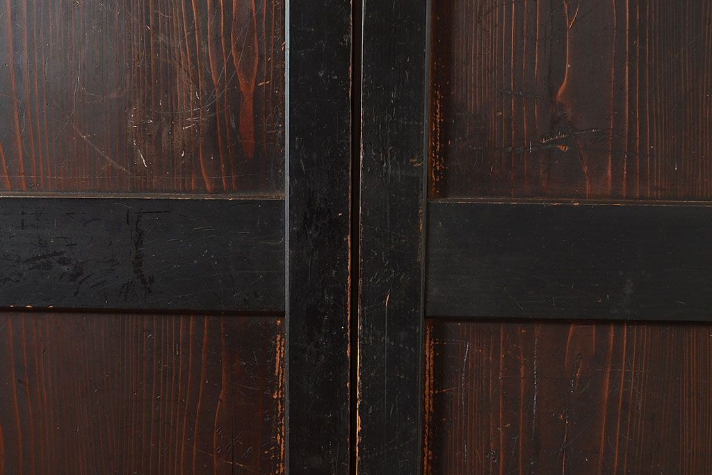 アンティーク建具　明治～大正期　黒い木枠がモダンで格好良い帯戸4枚セット　(R-048037)