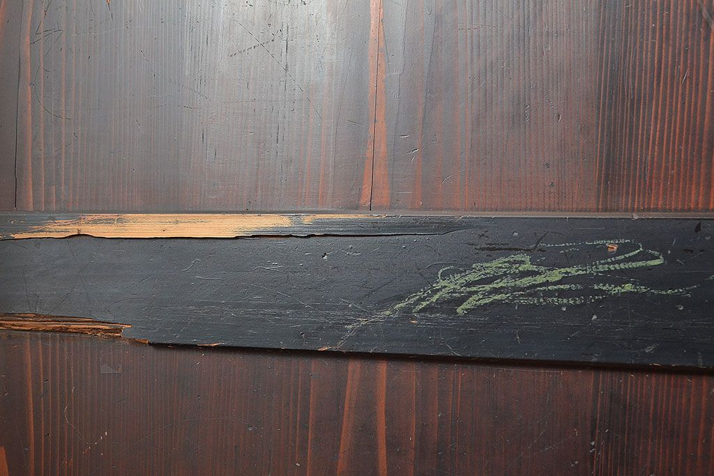 アンティーク建具　明治～大正期　黒い木枠がモダンで格好良い帯戸4枚セット　(R-048037)