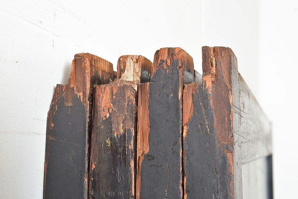 アンティーク建具　明治～大正期　黒い木枠がモダンで格好良い帯戸4枚セット　(R-048037)