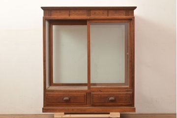 和製アンティーク　ノスタルジックな雰囲気を高める栓材製のガラスケース(ショーケース、陳列棚)(R-048040)