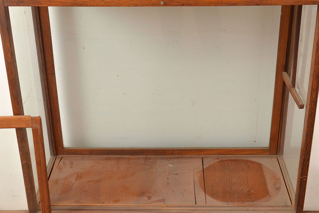 和製アンティーク　ノスタルジックな雰囲気を高める栓材製のガラスケース(ショーケース、陳列棚)(R-048040)