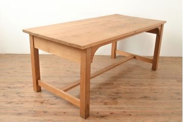 昭和レトロ　総無垢材でつくられたシンプルなデザインの作業台(ダイニングテーブル)(R-048044)