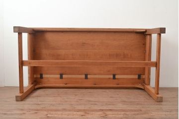 昭和レトロ　総無垢材でつくられたシンプルなデザインの作業台(ダイニングテーブル)(R-048044)