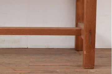 昭和レトロ　便利な棚付き!味のある木肌が楽しめるラワン材製の作業台(コンソールテーブル、カウンターテーブル)(R-048045)