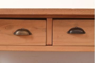 ヴィンテージ家具　ラワン材　両面引き出し付き　素朴な風合いが魅力!懐かしい雰囲気の作業台(机、在宅ワーク、在宅用ワークデスク、ビンテージ)(R-048051)