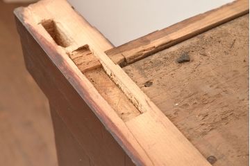 和製アンティーク　前面ヒノキ材・ケヤキ材　5尺が珍しい!年月を経た味わいが楽しめる、横桟が美しい水屋箪笥サイドボード(五尺、収納棚、食器棚、キャビネット)(R-048053)