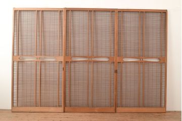 アンティーク建具　帯部分のデザインが目を引く品のある簀戸3枚セット(簾戸、葭戸、夏障子、すど、葦戸)(R-048055)