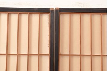 アンティーク建具　昭和初期　黒い框がモダンな印象を高める障子戸2枚セット　(R-048056)
