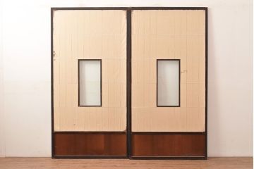 アンティーク建具　昭和初期　黒い框がモダンな印象を高める障子戸2枚セット　(R-048056)