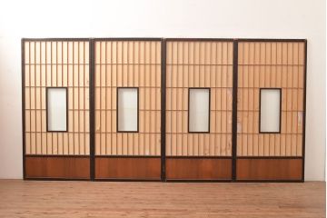 アンティーク建具　昭和初期　黒い框がモダンな印象を高める障子戸4枚セット　(R-048057)