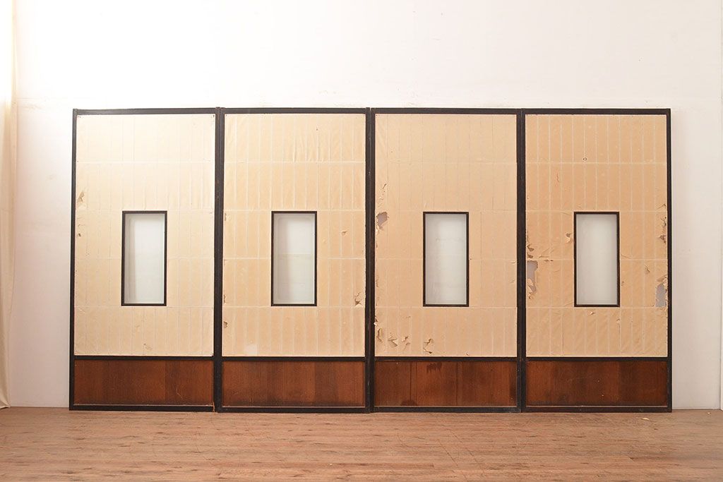 アンティーク建具　昭和初期　黒い框がモダンな印象を高める障子戸4枚セット　(R-048057)