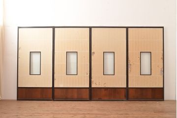 アンティーク建具　昭和初期　黒い框がモダンな印象を高める障子戸4枚セット　(R-048057)