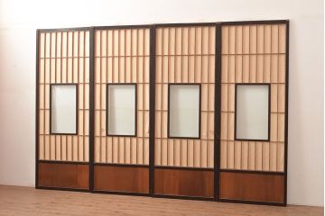 アンティーク建具　黒い框がモダンな印象を高める障子戸4枚セット(引き戸、建具)(R-048058)
