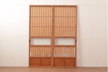 アンティーク建具　和レトロな雰囲気漂う障子戸2枚セット(引き戸、建具)(R-048059)