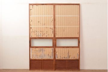 アンティーク建具　和レトロな雰囲気漂う障子戸2枚セット(引き戸、建具)(R-048059)