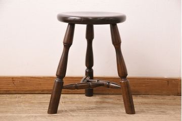 中古　松本民芸家具　花台としても活躍する温もりあふれる三脚スツール(椅子、花台)(R-048081)