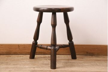 中古　松本民芸家具　花台としても活躍する温もりあふれる三脚スツール(椅子、花台)(R-048082)