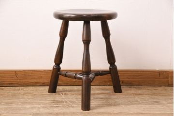 中古　松本民芸家具　花台としても活躍する温もりあふれる三脚スツール(椅子、花台)(R-048083)