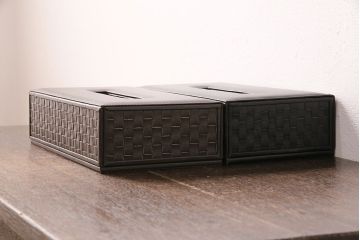 中古　Cassinaixc.(カッシーナイクスシー)　イクスシーオリジナル　レザーティッシュボックス　ブラック&ダークブラウン2個セット(ティッシュケース)(R-048088)