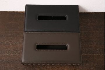 中古　Cassinaixc.(カッシーナイクスシー)　イクスシーオリジナル　レザーティッシュボックス　ブラック&ダークブラウン2個セット(ティッシュケース)(R-048088)