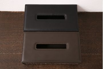中古　Cassinaixc.(カッシーナイクスシー)　イクスシーオリジナル　レザーティッシュボックス　ブラック&ダークブラウン2個セット(ティッシュケース)(R-048089)