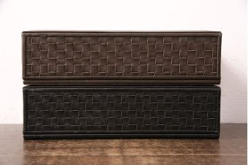 中古　Cassinaixc.(カッシーナイクスシー)　イクスシーオリジナル　レザーティッシュボックス　ブラック&ダークブラウン2個セット(ティッシュケース)(R-048089)