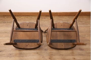 ビンテージ　柏木工(KASHIWA)　色艶美しい木肌が魅力的なナラ材製のスピンドルチェア2脚セット(板座チェア、椅子)(R-048096)