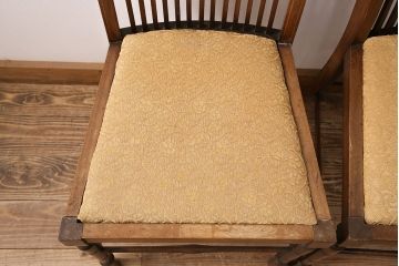 フランスアンティーク　上手物!　マホガニー材　象嵌入りの珍しいデザインのチェア2脚セット(ダイニングチェア)(R-048098)