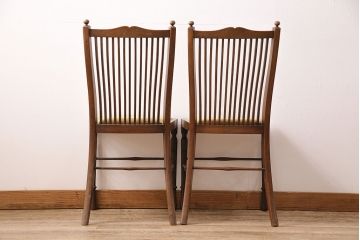 フランスアンティーク　上手物!　マホガニー材　象嵌入りの珍しいデザインのチェア2脚セット(ダイニングチェア)(R-048098)