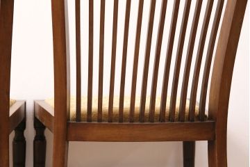 フランスアンティーク　上手物!　マホガニー材　象嵌入りの珍しいデザインのチェア2脚セット(ダイニングチェア)(R-048098)