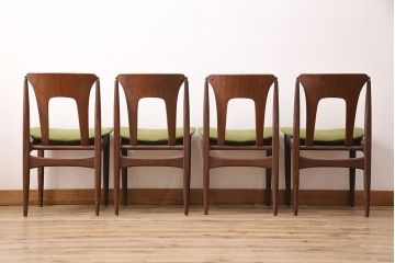 北欧ヴィンテージ　チーク材　珍しいデザインのチェア4脚セット(ダイニングチェア、ビンテージ)(R-048099)