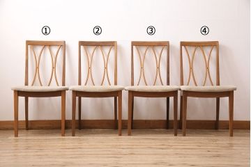 イギリスヴィンテージ　G-PLAN(ジープラン)　X-back(エックスバック)がお洒落なチーク材製のチェア4脚セット(ダイニングチェア、椅子、ビンテージ)(R-048100)