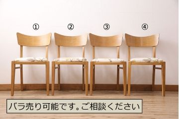 イギリスヴィンテージ　オーク材　花柄座面のチェア4脚セット(ダイニングチェア、椅子、ビンテージ)(R-048101)