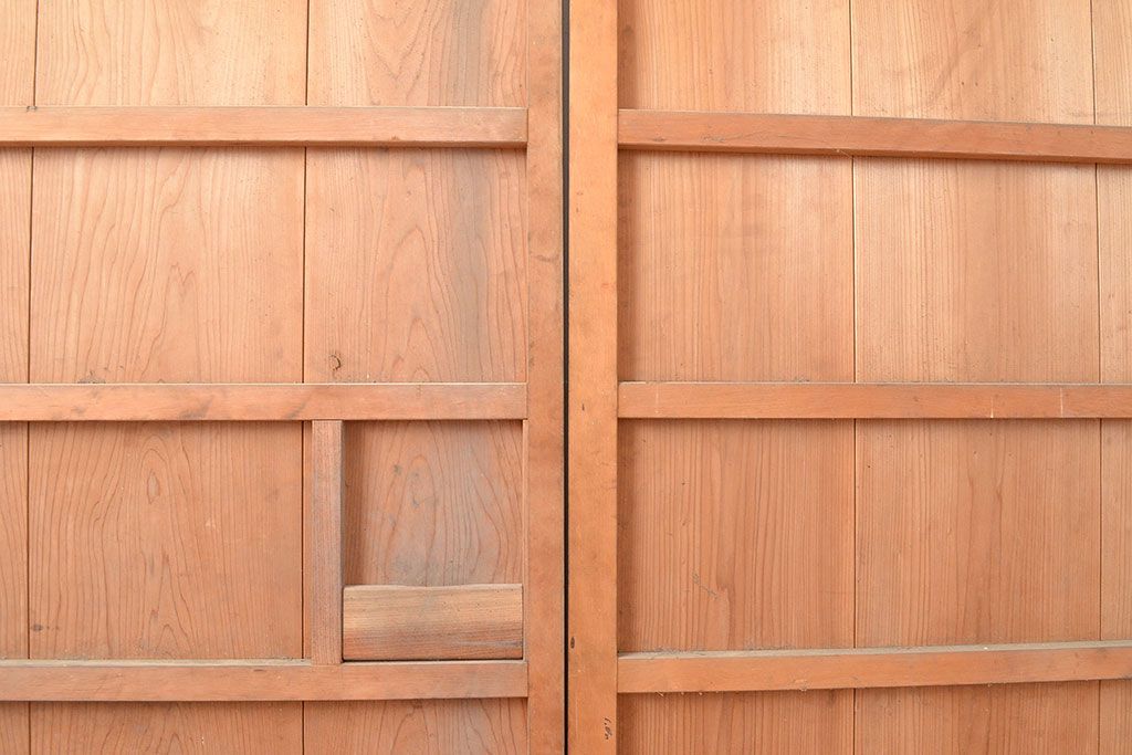 和製アンティーク　激レア!亀甲模様の銅板が付いた珍しいつくりの引き戸2枚セット(建具、蔵戸、ドア、扉)(R-048110)