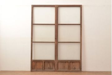 アンティーク建具　昭和中期　モールガラス　様々なガラス使いがお洒落なガラス戸2枚セット　(R-048112)