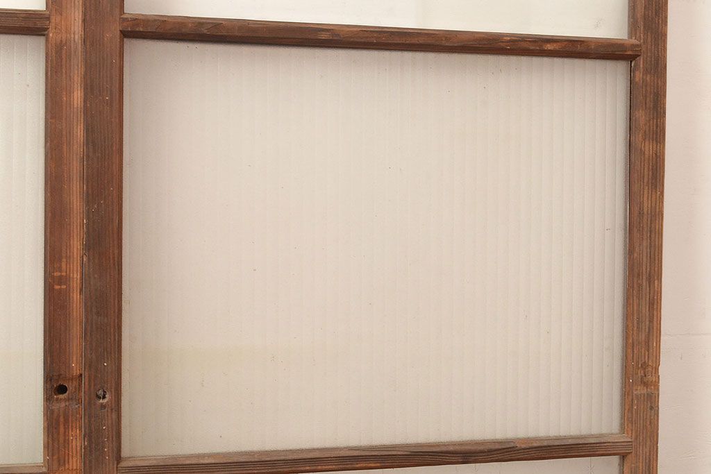 アンティーク建具　昭和中期　モールガラス　様々なガラス使いがお洒落なガラス戸2枚セット　(R-048112)
